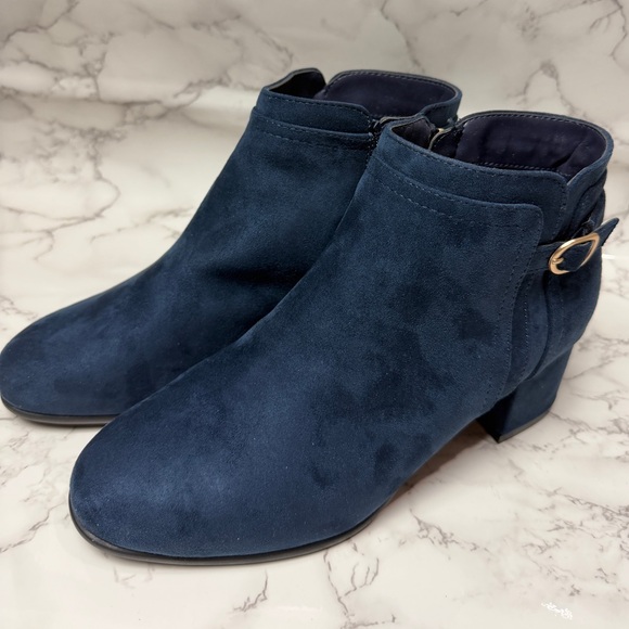 Kim Rogers Navy Ankle Booties with Gold Buckle Women’s US Size 8,5 - Picture 2 of 10